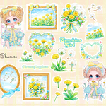 【A4/2枚SET】🌼chan.ce オリジナルコラージュシート　1種2枚入り sunshine girl たんぽぽ　可愛い　女の子　シール　chan.ce オリジナル　