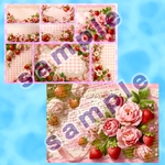 A4両面コラージュ&デザインペーパー　No.33 Flower ＆ Fruits/苺