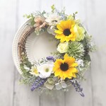 母の日♡ひまわりとラベンダーのサマーリース (約31㎝)玄関リース   結婚祝い　出産祝い　新築祝い　誕生日