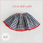 レッドアクセントのサーキュラーマリンスカート   22cmドールアウトフィット 22cmドール服