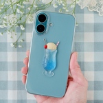 【全機種対応】クリームソーダ ブルー iPhoneケース Android ブルーハワイ フェイクスイーツ クリアスマホケース 喫茶店 立体 iPhone17