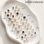 大人上品 iolite×moon 耳ツボジュエリー｜ブルー×ゴールド｜パール｜月モチーフ｜40粒セット