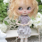 ブライスアウトフィット　ドール服　バルーンワンピースPetiteFleur  紫陽花の咲くころ　ネオブライス　花柄　くすみピンク　リカちゃん