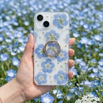 【シアー】ネモフィラ×かすみ草 押し花スマホケース 【ハイブリッドケース対応可】全機種対応