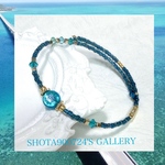 ［再販5］琉球蛍硝子　コウリブルー　シングル　ワイヤーブレスレット　#古宇利島#minne_new  #蓄光　#蛍ガラス　#海　#ホタルガラス