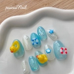 ネイルチップ　ブルーあひるネイル　アヒル　バブルネイル　ぷっくりネイル
