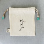 手刺繍オーガニックコットン巾着✴︎ブチ猫