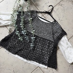 ☆crochet デニム調 フリル ゆったり プルオーバー☆ブラックデニム