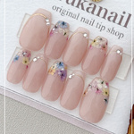 new.ﾟ･*.  押し花×ホワイトグラデ　ネイルチップ　押し花　花嫁ネイル　ブライダル　花束ネイル　デート　普段使い　　フラワー　お花　春　夏　母の日　結婚式　