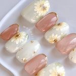 【大人の向日葵ネイル】HIMAWARI  coral 𓂃  ひまわり　向日葵　ヒマワリ　夏　マグネット　うる艶　花柄　手描き　フラワー　大人のネイル