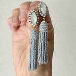 tassel /  gray & mintgreen     〜主役級大ぶり揺れるビーズタッセルピアス〜