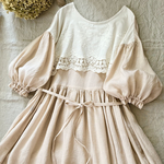 完成品♡ヴィンテージピンクリネンコットンレース重ねのワンピース。.＊