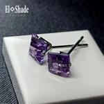 ポストピアス》5mm天然アメジスト（アフリカ産）　5mmスクエアカットの両耳用ポストピアス／医療用サージカルステンレス316L製ポスト使用【El-Shade】