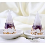 アメジスト　水晶　インテリア盛り塩　2個セット　金運　六芒星　仏陀　六角錐 商売 商売繁盛 リビング 玄関 厄除け 浄化 リング置き