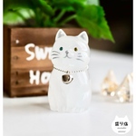 【新作】インテリア盛り塩　シルバー　猫　1個　オッドアイ　厄除け　商売繁殖　邪気払い　鈴