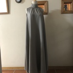 イタリア製サマーウール（グレージュ）で作ったハイネックフレアマキシワンピース