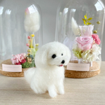 マルチーズちゃん　選べるガラスケース2タイプ　犬フラワーアレンジメント　虹の橋　羊毛フェルト　小さな手のひらサイズ