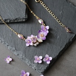 【新作】藤色紫陽花＊きらめくbijouのネックレス　（花、アジサイ、ギフト、ラッピング対応、和装、プレゼント)