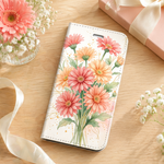 【iPhone/Android対応】母の日 笑顔を贈るガーベラ くすみコーラル 水彩ボタニカル 手帳型スマホケース PB01
