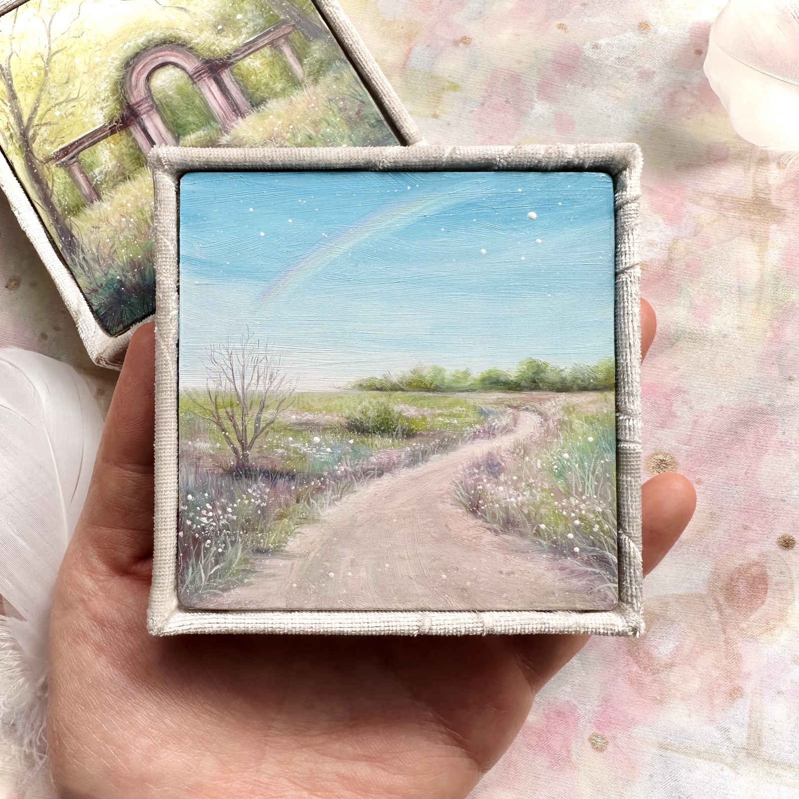 Rainbow Serenity」原画 波動 ヒーリングアート 海 海岸 虹 星 空 愛