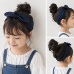 デニムの子ども用リボンヘアバンド