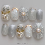 【NO.129】 フラワーネイル チューリップ マグネット ブルー ニュアンス 夏