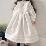 【22㎝20㎝ドール用】ショルダーフリル長袖ワンピース　【ホワイト】ドール服　受注
