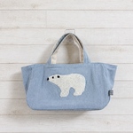 パンチニードル刺繍　こじんまりトートバッグ　しろくま　水色リネン