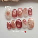 【198】ぷっくりフラワーネイル マグネットネイル🍎ネイルチップ