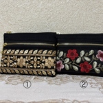 インド刺繍ダブルファスナーポーチ(黒地)