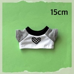 15cmぬいぐるみ用　ハートパッチワーク切替Tシャツ(黒×グレー)