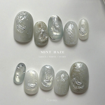 NO.26【  Mint Haze 】ミントネイル　くすみグリーン　ニュアンスネイル　淡色ネイル　ネイルチップ　春ネイル　ブライダルネイル　くすみネイル　グリーンネイル　キラキラネイル　夏ネイル