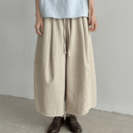 新感覚ワイドパンツ！ピエロパンツを大人アップデート！ リネンコットン リラックスワイドパンツ 　生成色 260501-1