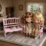 2人掛ベンチ 椅子 チェア ピンク 1/6 ドールハウス ミニチュア  家具 アンティーク ブライス リカちゃん