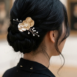 ビーズ　お花　ユーピン　パール　ゴールド　ワイヤー　小枝　シンプル　洋装　和装　ヘアピン　髪飾り　かんざし　お呼ばれ　成人式　卒業式　袴　入学式　結婚式　二次会　発表会　ヘアアクセサリー　ヘアピン