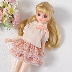 リカちゃん・ブライスアウトフィット2点◇パフスリーブブラウスとフリルスカート ◾︎生成り　Blythe オビツ22