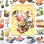 イエロー｜カフェ&ドリンク 水彩風  PETシール 40枚入｜コラージュ素材 手帳デコ フレークシール【m】