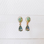 小さなヴィンテージピアス ＊ブルーローズ+しずくガラス＊