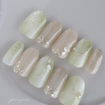 《Grace line》   Mist Green  ：　ブライダル　成人式　フラワーネイル　ブライダルネイル　ピンクネイル　春ネイル　ネイルチップ