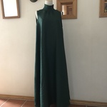 フレンチリネン（ダークグリーン）で作ったハイネックフレアマキシワンピース