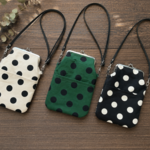 ドット柄 がま口 スマホショルダー スマホポシェット スマホポーチ スマホケース ポシェット キャンバス地 斜めがけ ショルダー バッグ お出かけ お散歩