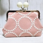 刺繍　ドット　水玉　ピンク　あめ玉　角型がま口　親子がま口　お財布ポーチ