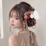 送料無料 フラワー 牡丹 ㊵ 髪飾り 花 結婚式 成人式 卒業式 和装 和紐 リボン 赤 オレンジ 白 ヘアアクセサリー