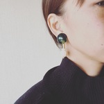 再販☆グリーンマーブル大ぶりイヤリング
