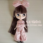 ブライス服 アウトフィット ヘアーバンド&サロペットセット ピンクストライプ