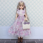 NO.423 22㎝ドール服 花柄のワンピース＆小物セット