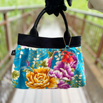 花咲き日和【蒼牡丹】ふっくら手提げ（リバーシブル／和柄／日本製生地）やわらかシルエットの和モダンバッグ