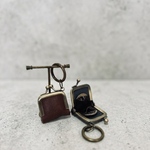 姫路レザーmini親子がま口財布◆黒　丸型　カード入れ　名刺入れ　ミニマム