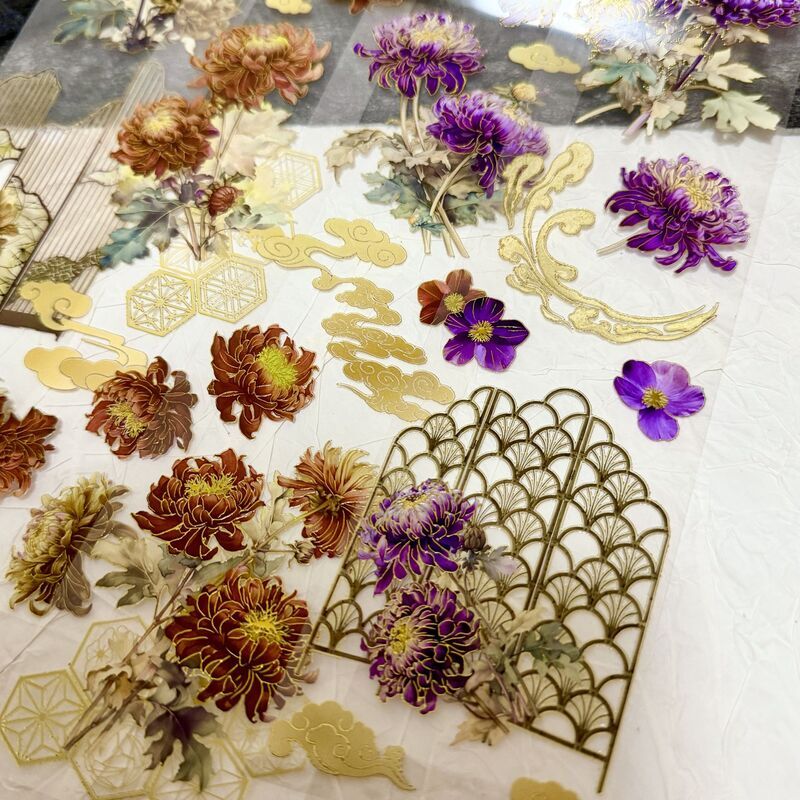 QYマステ5月新作 菊日和・金箔 6cm×5M 立体金箔押し - QY designstudio