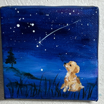 【星に願いを・トイプードルの絵】　小さい絵　アート　トイプードル　流れ星